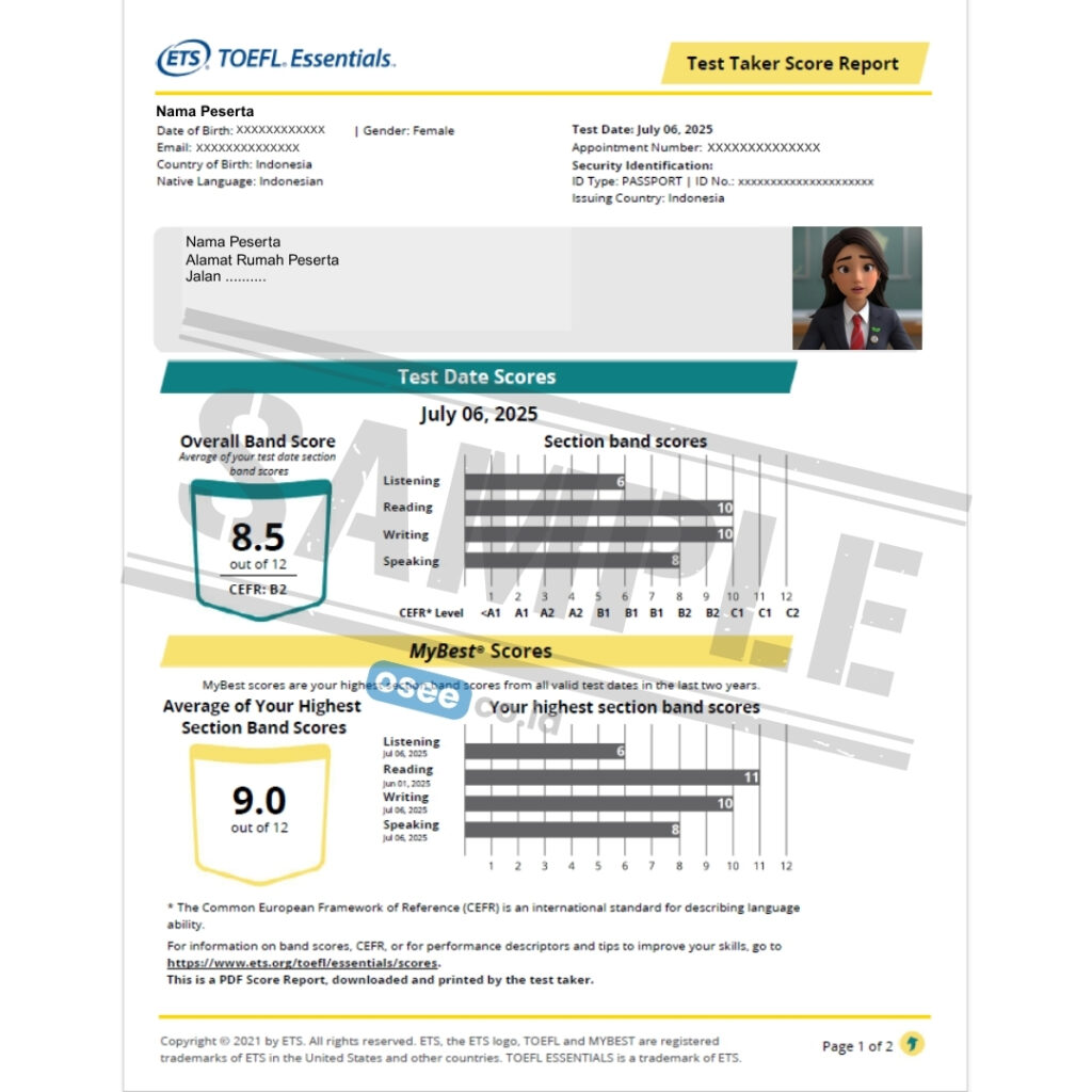 TOEFL Essentials Score Report