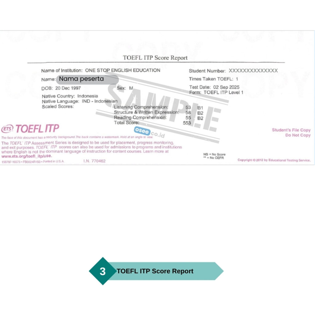 TOEFL ITP Score Report